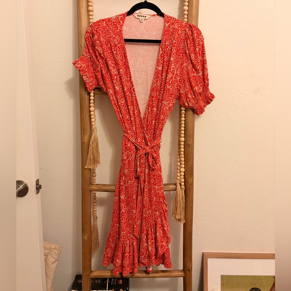 Boden Red Paisley Wrap Midi Dress